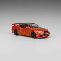 DM MODEL 1/64 Nissan R34 Hanging Card Board Diecast Mode lE. LL-044-237 Sunset Orange(RHD)