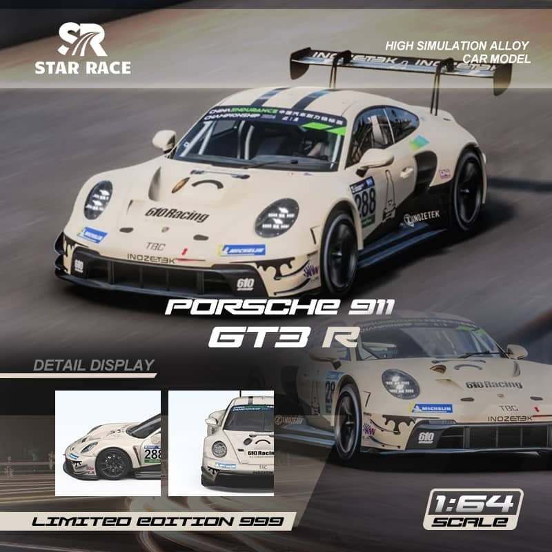 Star Race SR 1:64 Diecast Model 992 GT3 R(Race Version) TBC White 288# (SR64027)