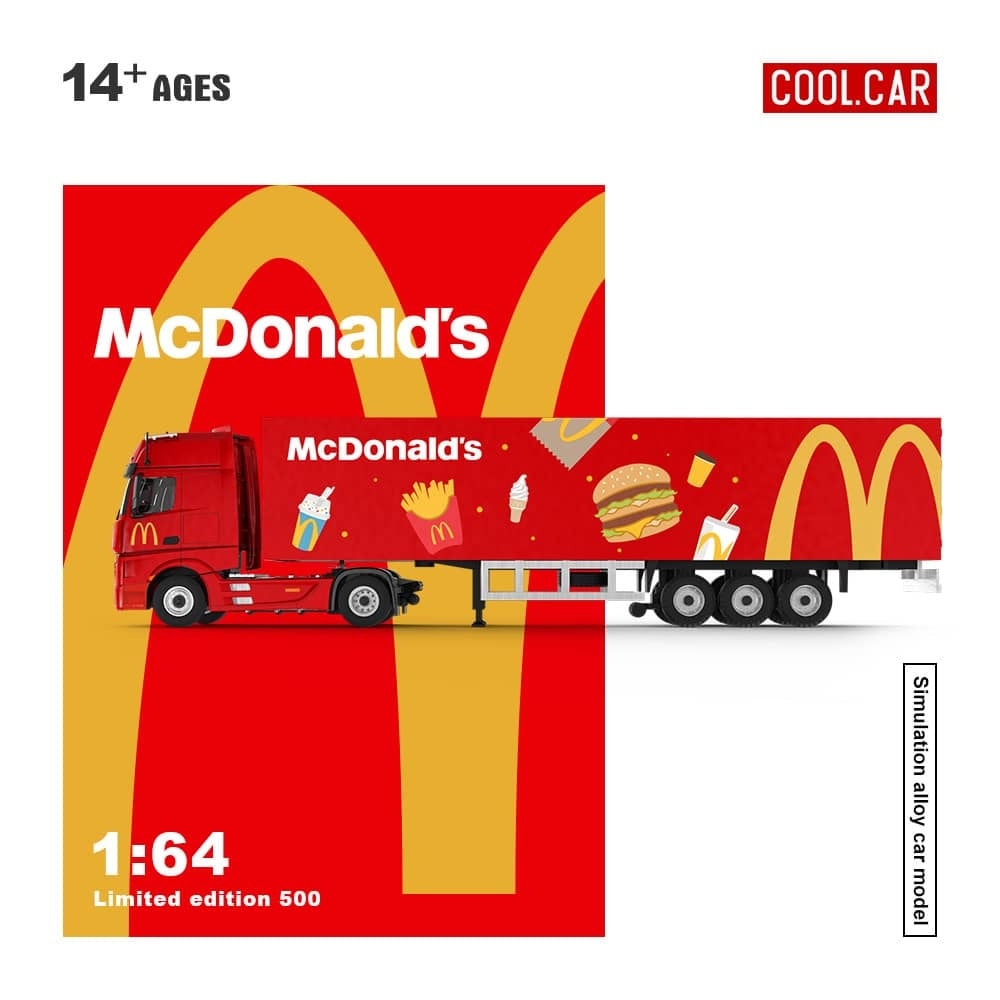Cool Car x Time Micro TM x 1:64 Diecast Model Actros Container Truck B) McDonald(CC646736)