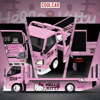 Cool Car 1:64 H300 flatbed transport trailer KITTY light pink painted simulation alloy car model