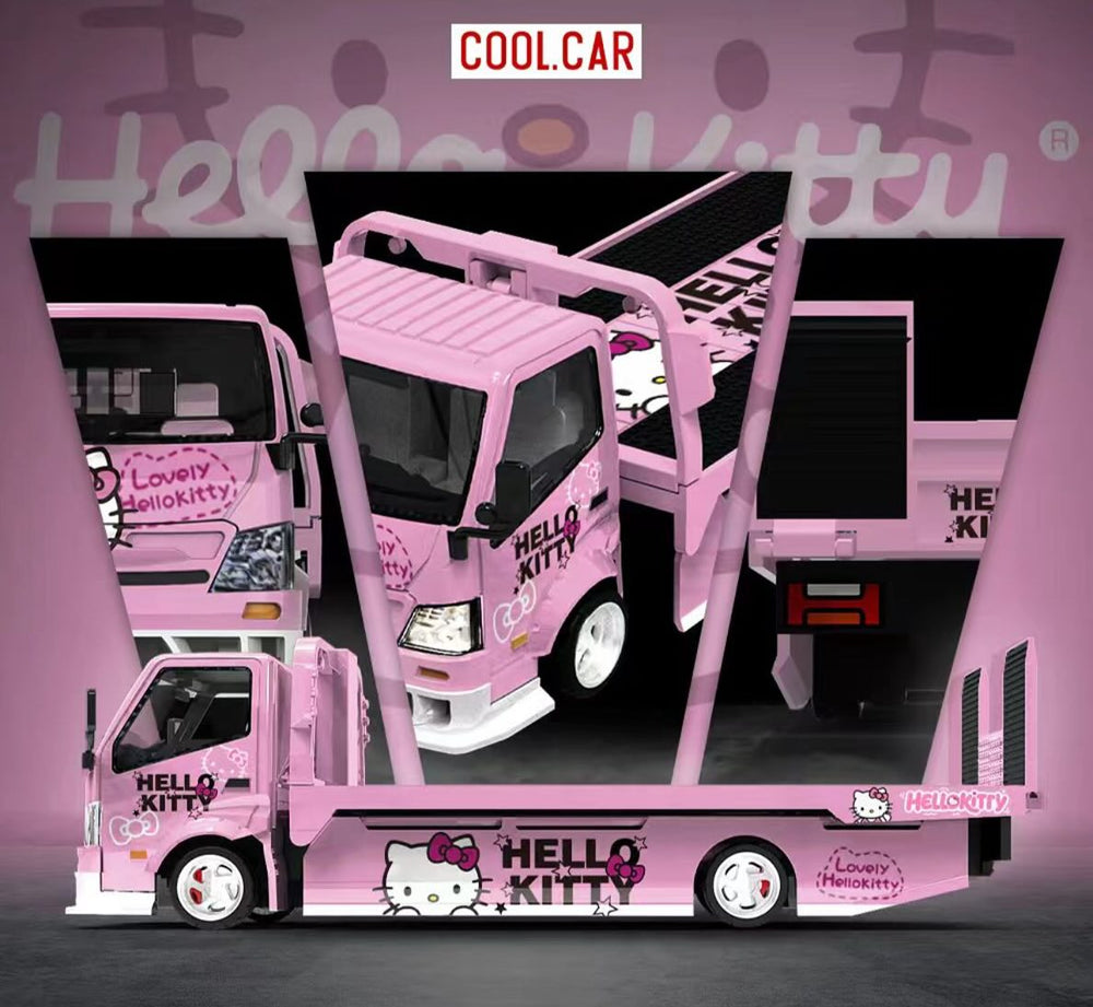 Cool Car 1:64 H300 flatbed transport trailer KITTY light pink painted simulation alloy car model