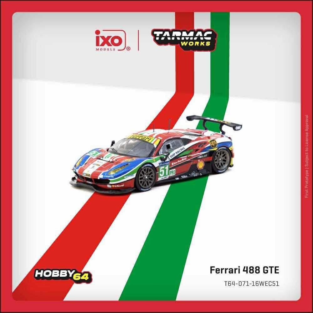 Tarmac Works 1/64 Scale, HOBBY64 Ferrari 488 GTE 24h of Le Mans 2016 G. Bruni / J. Calado / A