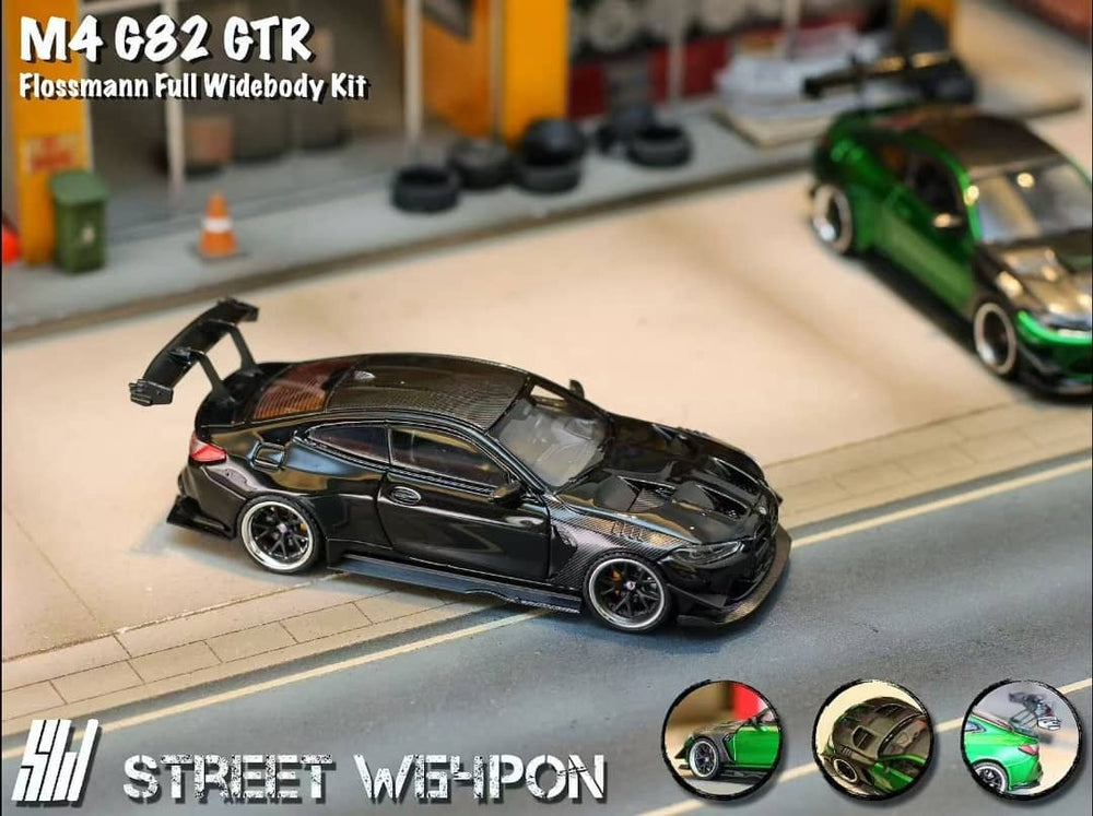Street Weapon SW 1:64 Diecast Model M4 G82 GTR Edition, Flossmann Auto Design Widebody Modified. Color: Gloss Black