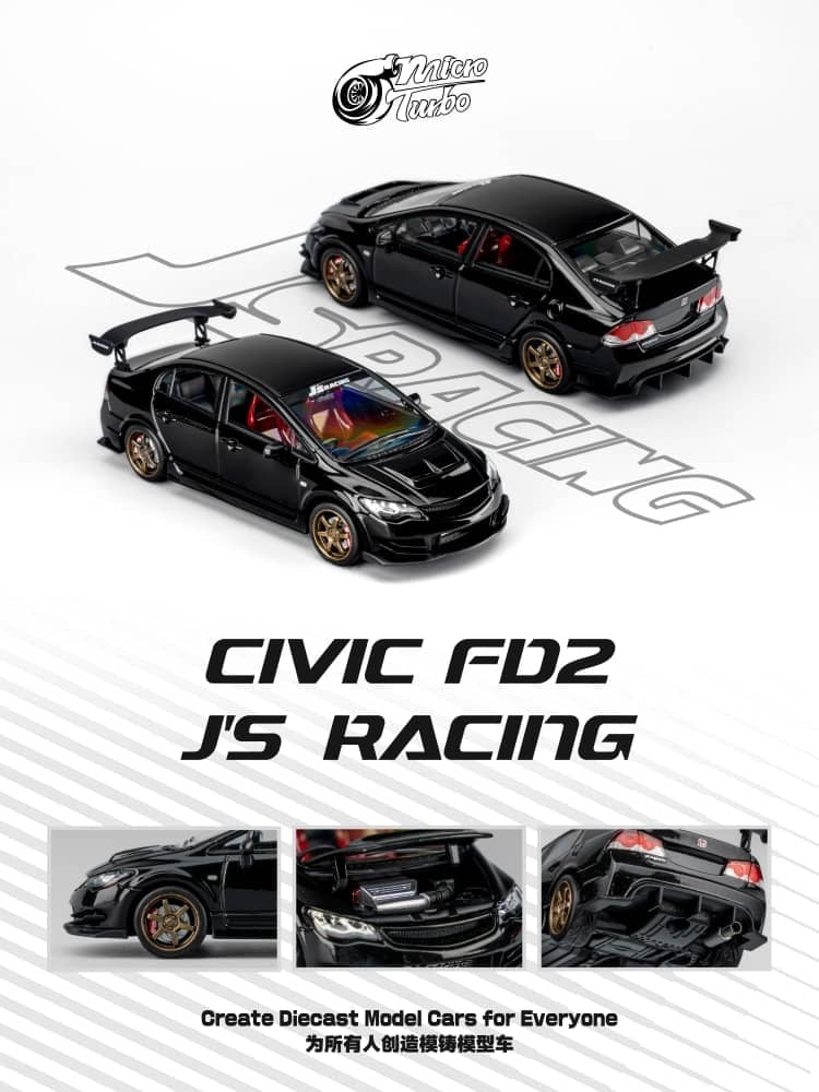 MicroTurbo MT 1:64 Diecast Model Civic FD2，J's Racing Modified.