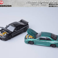 Focal Horizon FH 1:64 Diecast Model Skyline R33 GT-R, Nismo 400R Open-Hood, Visible Engine Color: Black / Champion Green