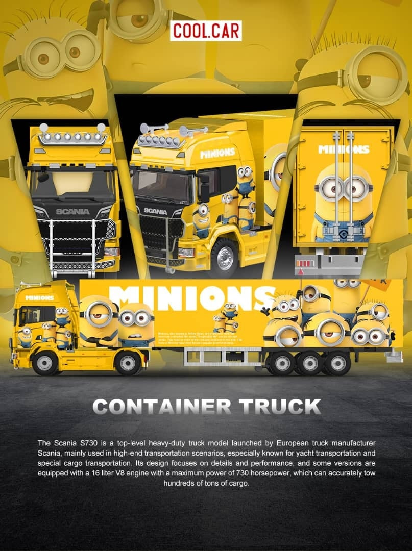 Cool Car 1:64 Diecast Model S730 V8, Enclosed Double Deck Transporter Minions Livery