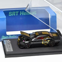 Stance Hunters SH 1:64 Diecast Model Dodge SRT Hellcat Open-Hood, Visible Engine Midnight Matt Black Color