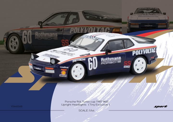 Spark x Tiny 1/64 Porsche 944 Turbo cup 1987 #60 - Upright Headlights
