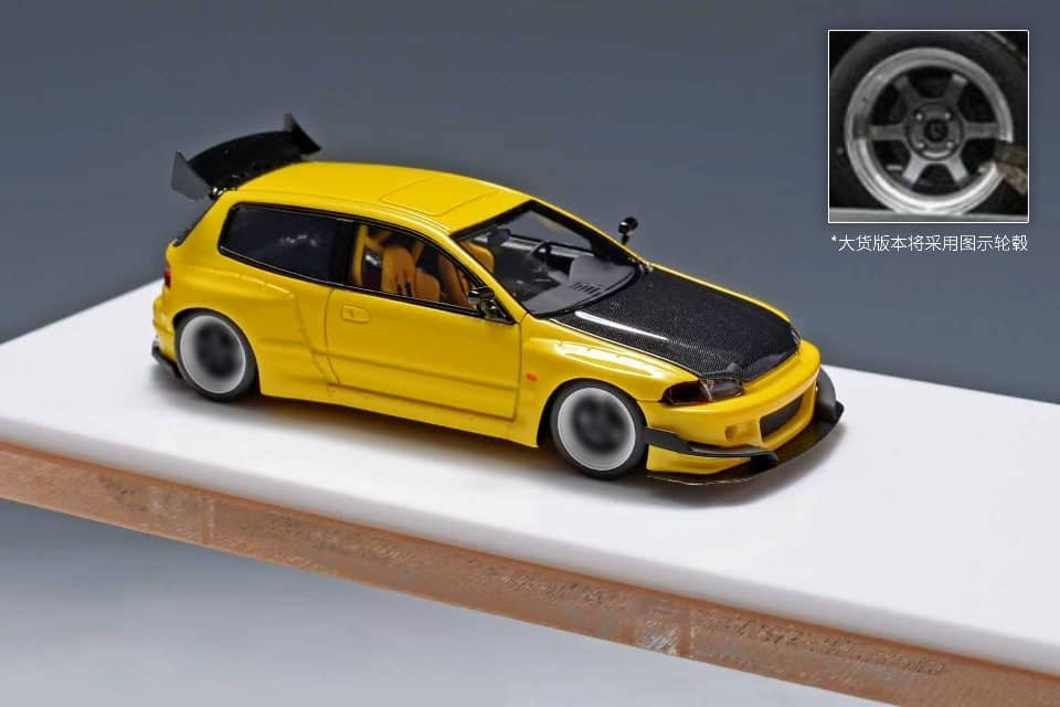 YM Model 1:64 Resin Model  Pandem Civic EG4 K20 Carbon-Hood Color: Yellow