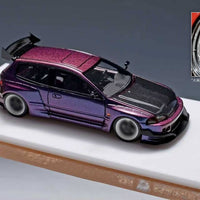 YM Model 1:64 Resin Model  Pandem Civic EG4 K20 Carbon-Hood Color: Magic Purple