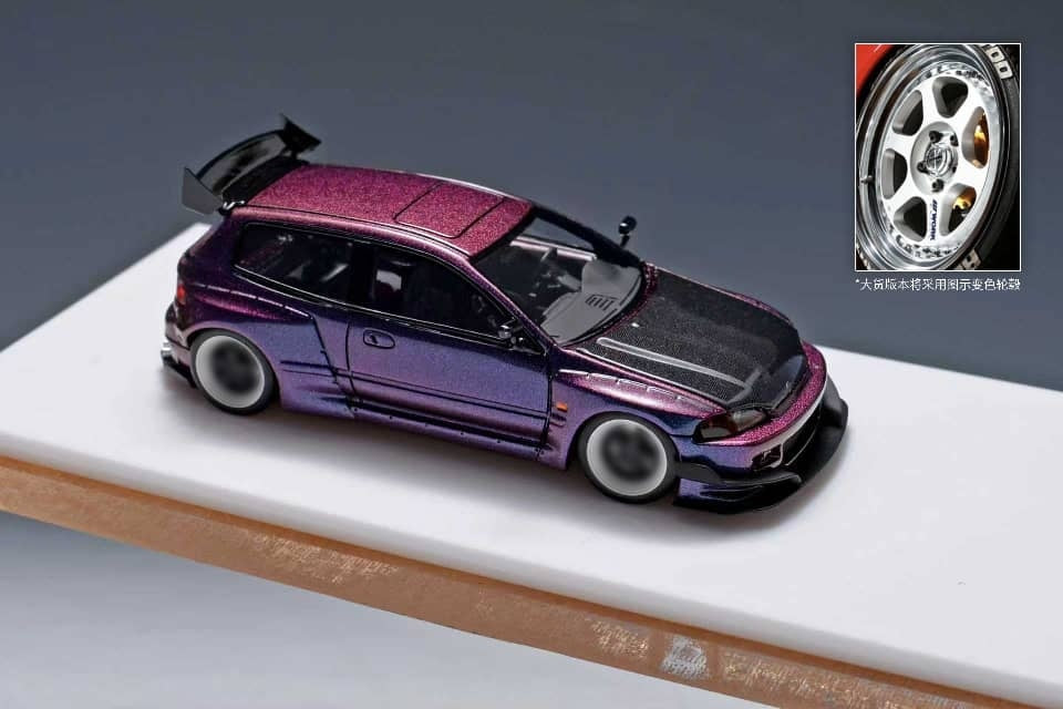 YM Model 1:64 Resin Model  Pandem Civic EG4 K20 Carbon-Hood Color: Magic Purple