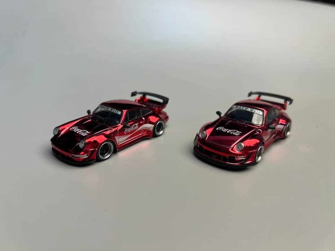 Flame Model 1:64 Diecast Model Chrome Red Coca Cola and Supreme 2 Car Set RWB 964