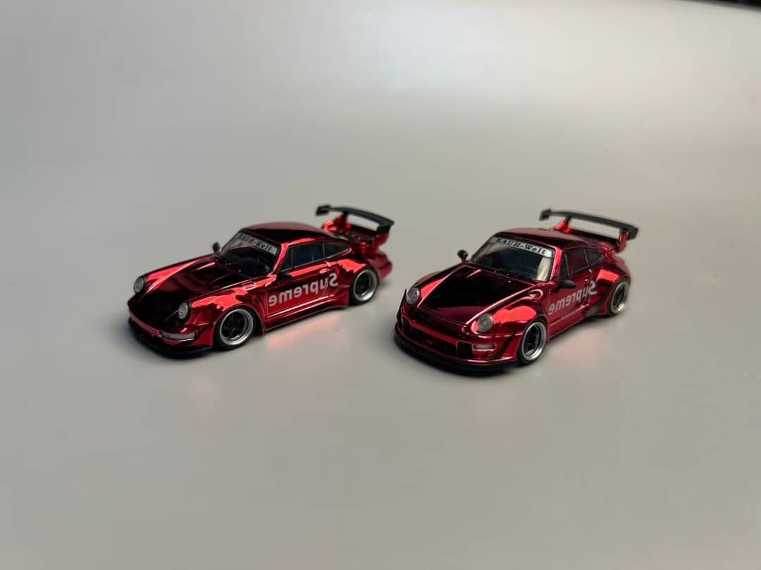 Black Friday Flame Model 1:64 Diecast Model Chrome Red Coca Cola and Supreme 2 Car Set RWB 993