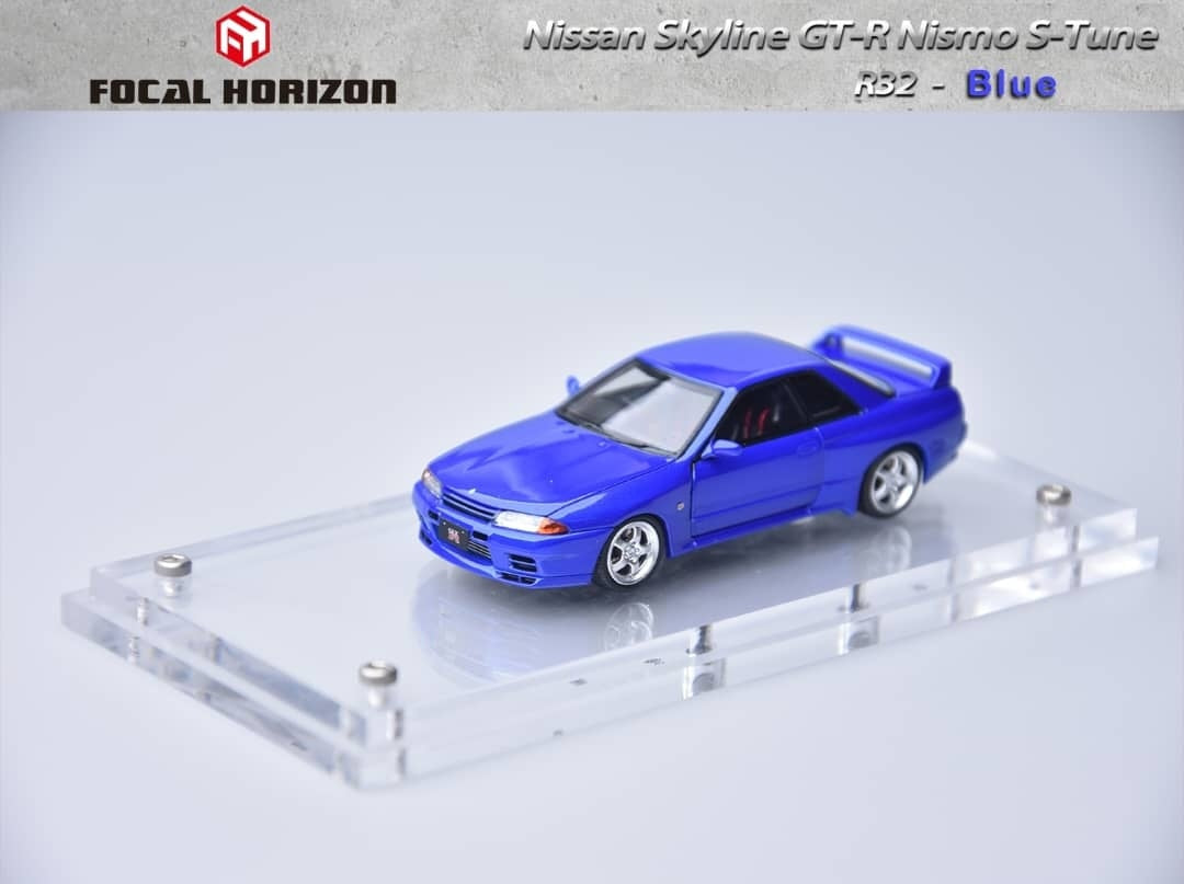 Horizon FH 1:64 Fully Open Diecast Model Nismo *S-Tune* Skyline GT-R R32 Open-Hoods+Doors, Visible Engine Bayside Blue Color