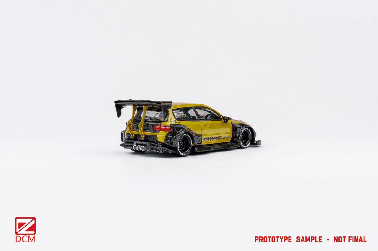 DCM 1/64 Kevmannz GT Body Kit Civic EG Ver.1 Diecast Model. Estimated March 2026 Gold+Carbon Fiber Long Tail