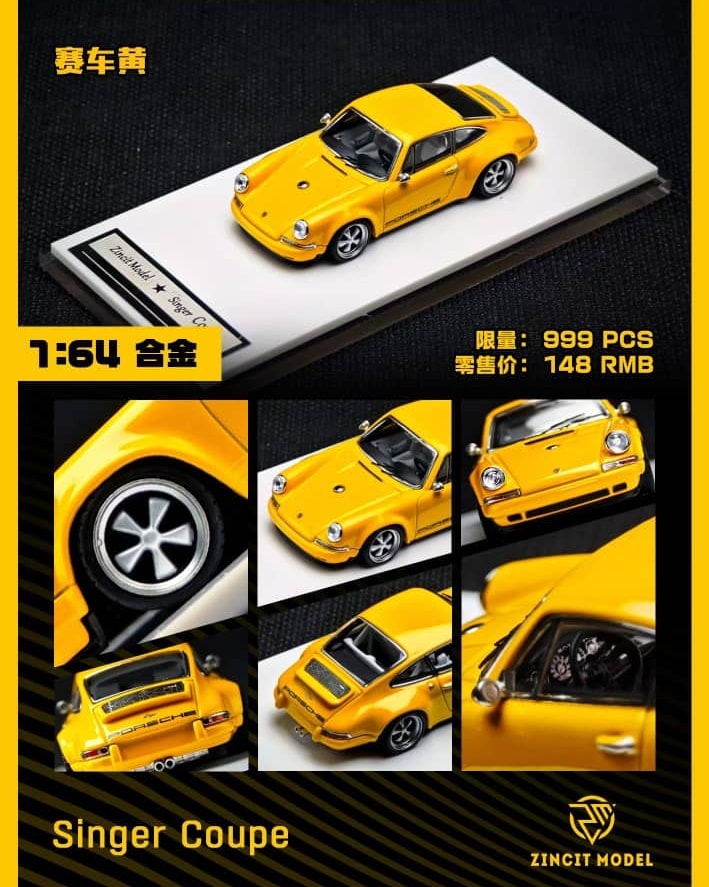 Zincit Model 1:64 Diecast Model Singer 911 964 Coupe Yellow