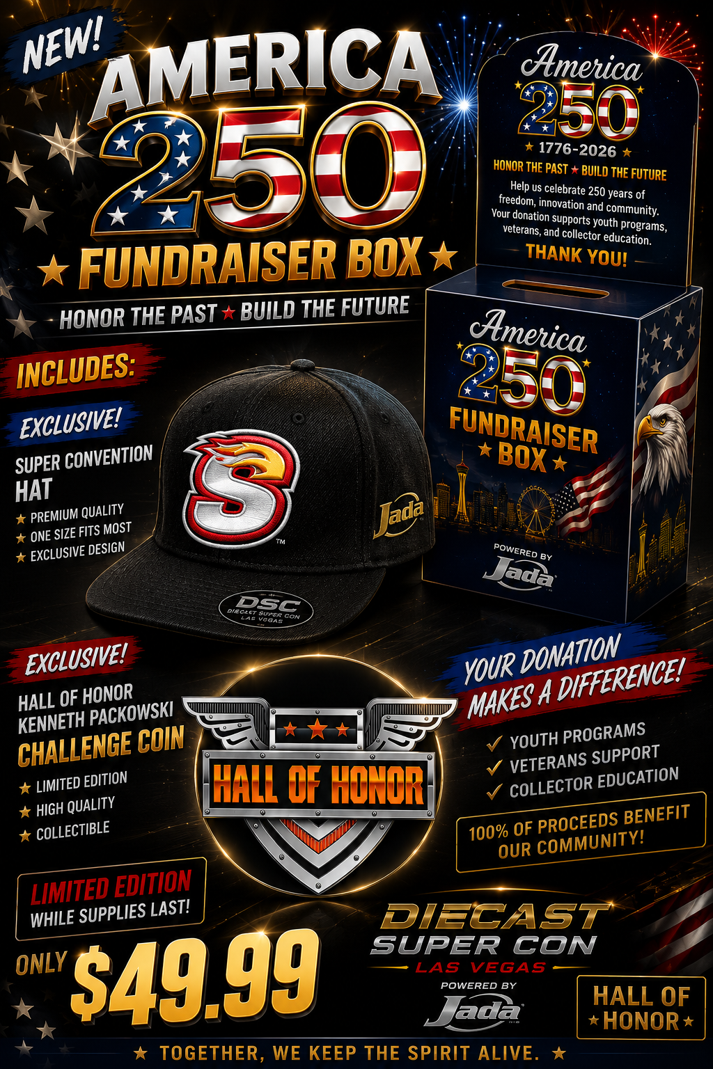 America 250 Fundraiser Hat and Challenge Coin Box