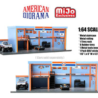 American Diorama 1:64 Mijo Exclusive Garage Diorama with Auto World GULF Stickers Included Limited 2,400