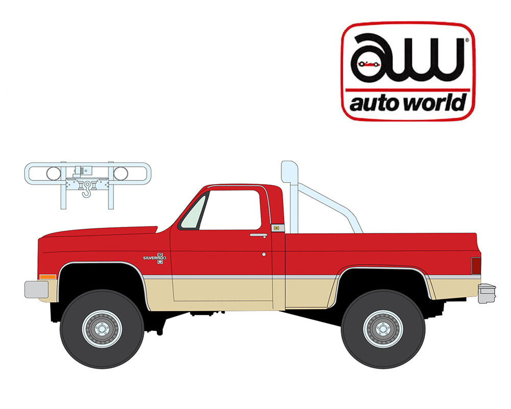 (Preorder) Auto World 1:64 2026 Premium Release 2B – 1987 Chevy Silverado Fleetside 4×4 w/Roll Bar & Push Bar- Red