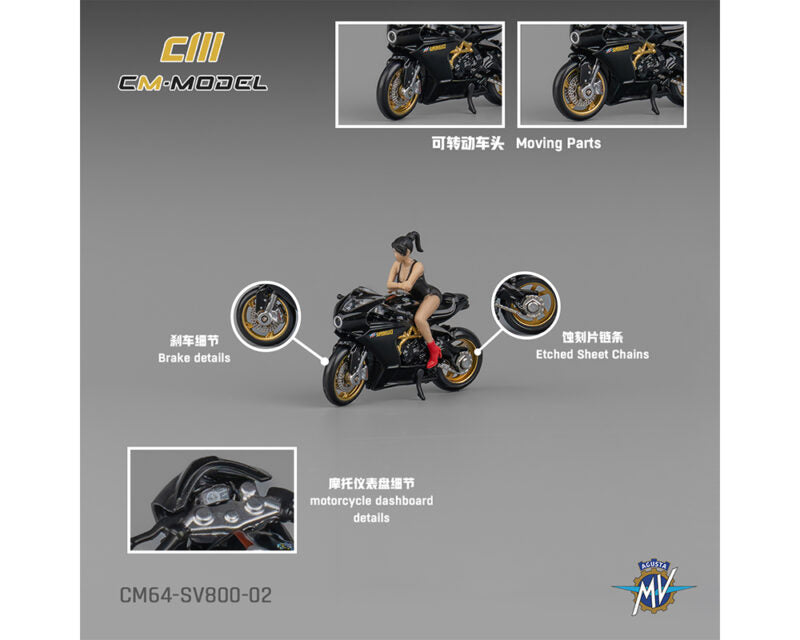 (Preorder) CM Model 1:64 MV Agusta SV800 With Showgirl Figure – Black- Limited Edition