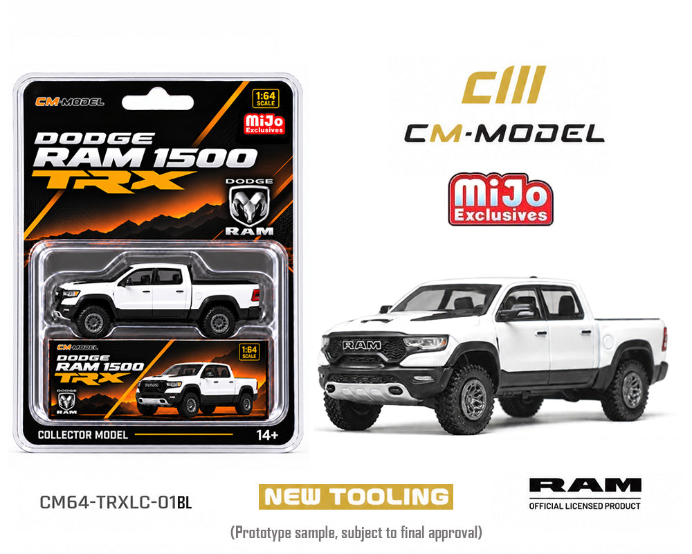 Preorder) CM Model 1:64 2024 Dodge Ram 1500 TRX 6.2L Supercharged V8 – Final Edition Stellantis Diamond – White Crystal Pearl – Mijo Exclusives Limited Edition