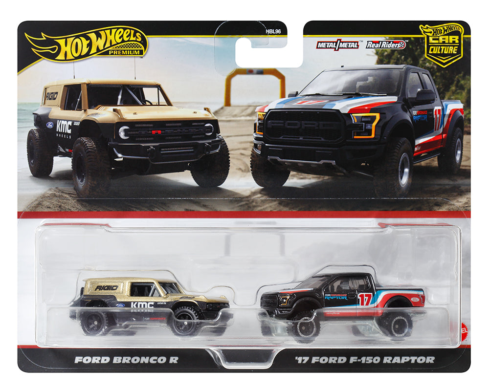 (Preorder) Hot Wheels 1:64 Car Culture Premium 2 pack Ford Bronco R & Ford F-150 Raptor