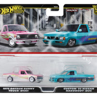 Hot Wheels 1:64 Car Culture Premium 2-Car Set 1975 Datsun Sunny Truck (B120) & Custom 93 Nissan Hardbody (D21)