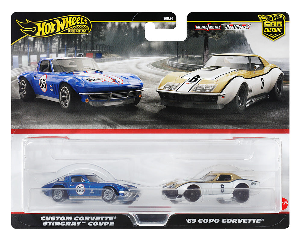 Hot Wheels 1:64 Car Culture Premium 2 Cars Set Custom Corvette Stingray Coupe & 69 COPO Corvette