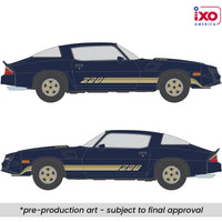 1:64 Scale 1981 Chevrolet Camaro Z28 - Dark Blue Metallic with Gold Striping