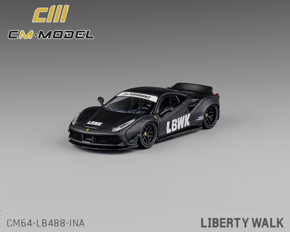 (Preorder) CM Model 1:64 LBWK Liberty Walk F488 Widebody Indonesia Exclusive – Matted Black with Carbon – Limited Edition