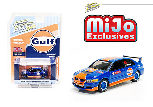 Johnny Lightning 1:64 MiJo Exclusives – 2004 Mitsubishi Lancer Evolution Gulf Racing (Blue/Orange)