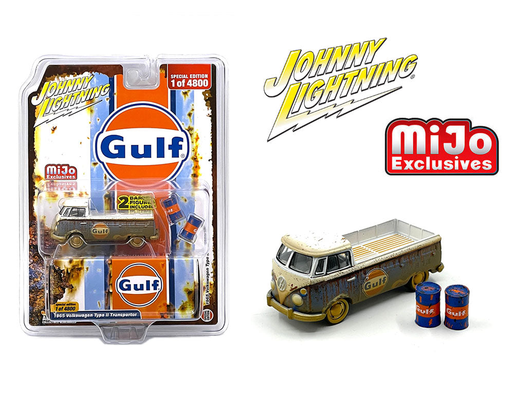 Johnny Lightning 1:64 1965 Volkswagen Type 2 Transporter GULF With 2 GULF Barrels Limited 4,800 Pieces – Mijo Exclusives