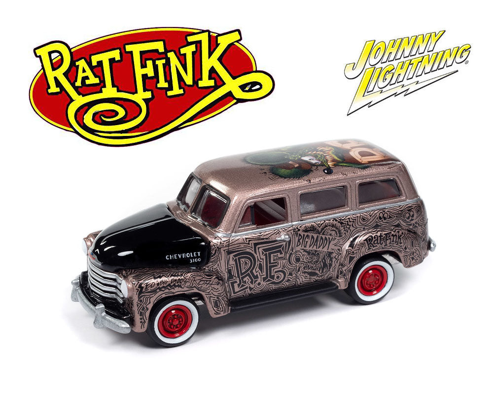 (Preorder) Johnny Lightning 1:64 1950 Chevrolet Suburban Rat Fink – Silver