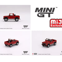 Mini GT 1:64 Land Rover Defender 90 Pickup – Masai Red – Mijo Exclusives