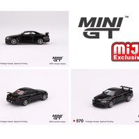 Mini GT 1:64 Nissan Skyline GT-R (R34) V-Spec – Black Pearl – Mijo Exclusives