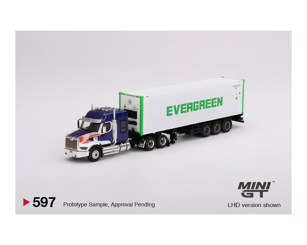 Mini GT 1:64 Western Star 49X with 40′ Reefer Container EVERGREEN Limited Edition – White