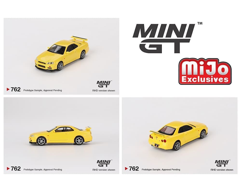 Mini GT 1:64 Nissan Skyline GT-R (R34) V-Spec – Lightning Yellow- MiJo Exclusives