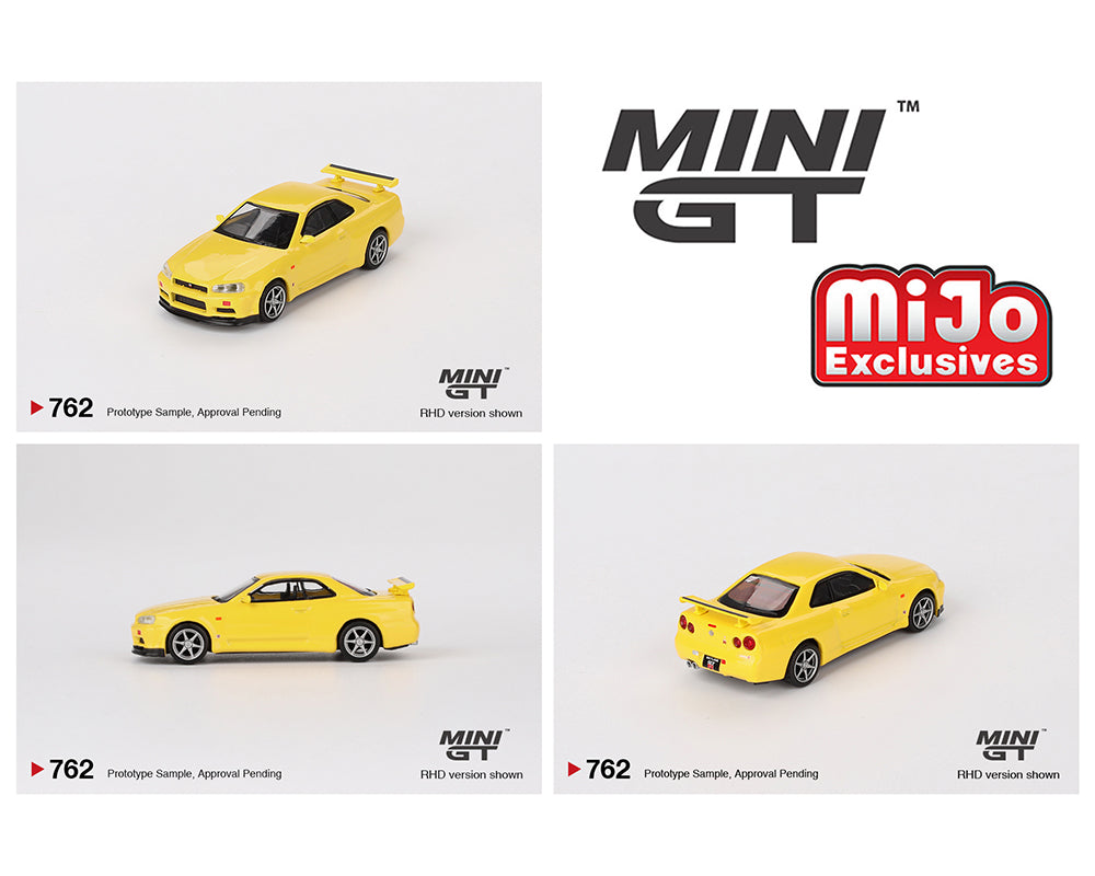 Mini GT 1:64 Nissan Skyline GT-R (R34) V-Spec – Lightning Yellow- MiJo Exclusives