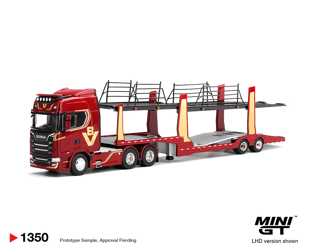 Consignment Mini GT 1:64 Scania 770S A6x4NA Car Transporter V8 50th anniversary + Car transporter – Red – Limited EditionLicensed Products - LB-Trucks UD QUON Head Red-White Livery (Copy)