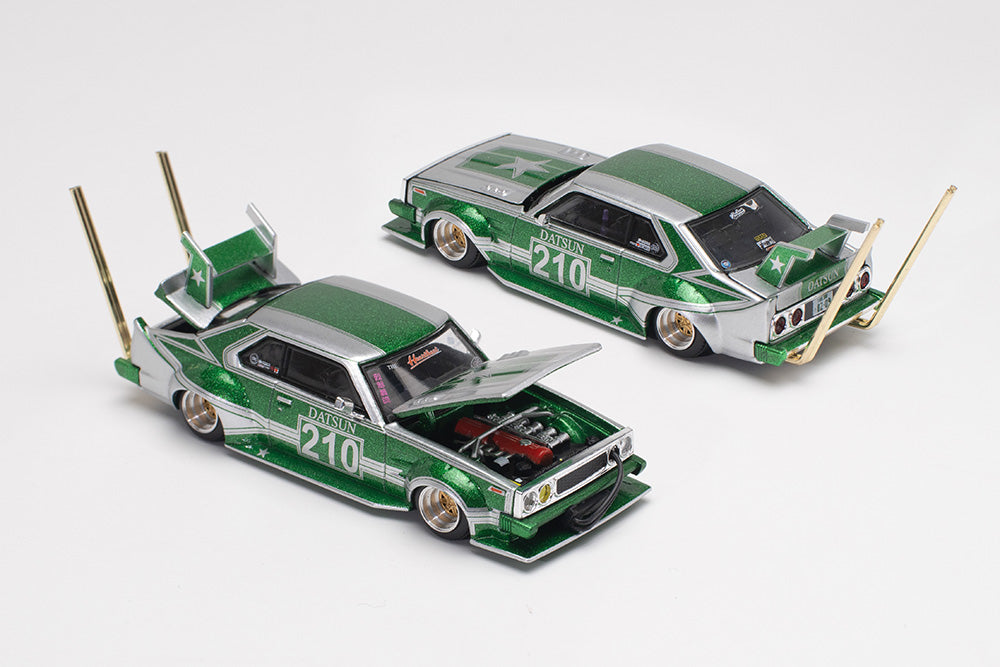 Pop Race PR640061 SKYLINE C210 KAIDO RACER (BOSOZOKU STYLE) - SILVER/GREEN