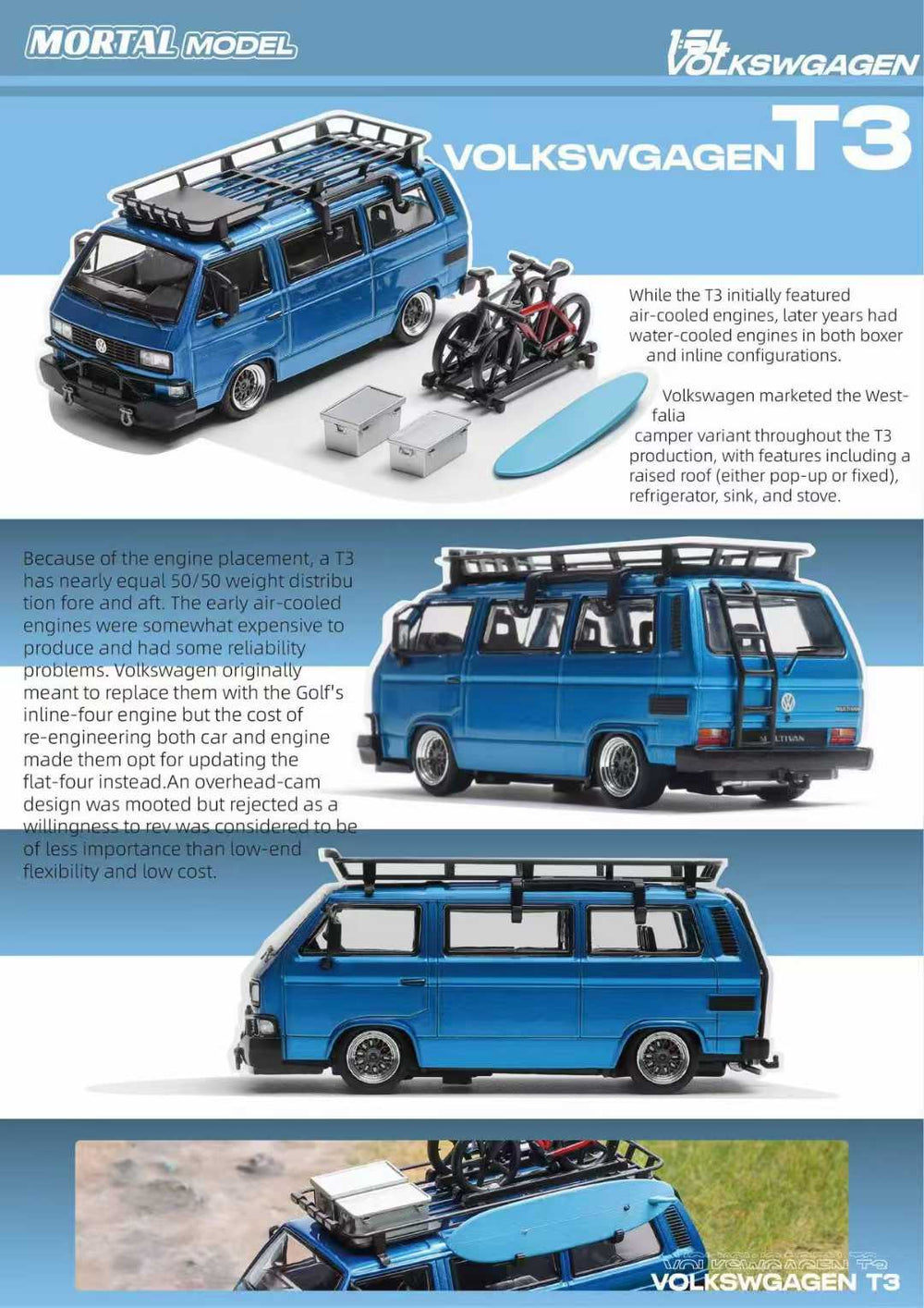Mortal 1:64 VW T3 Lowrider w/ BBS Wheels Transparant Blue