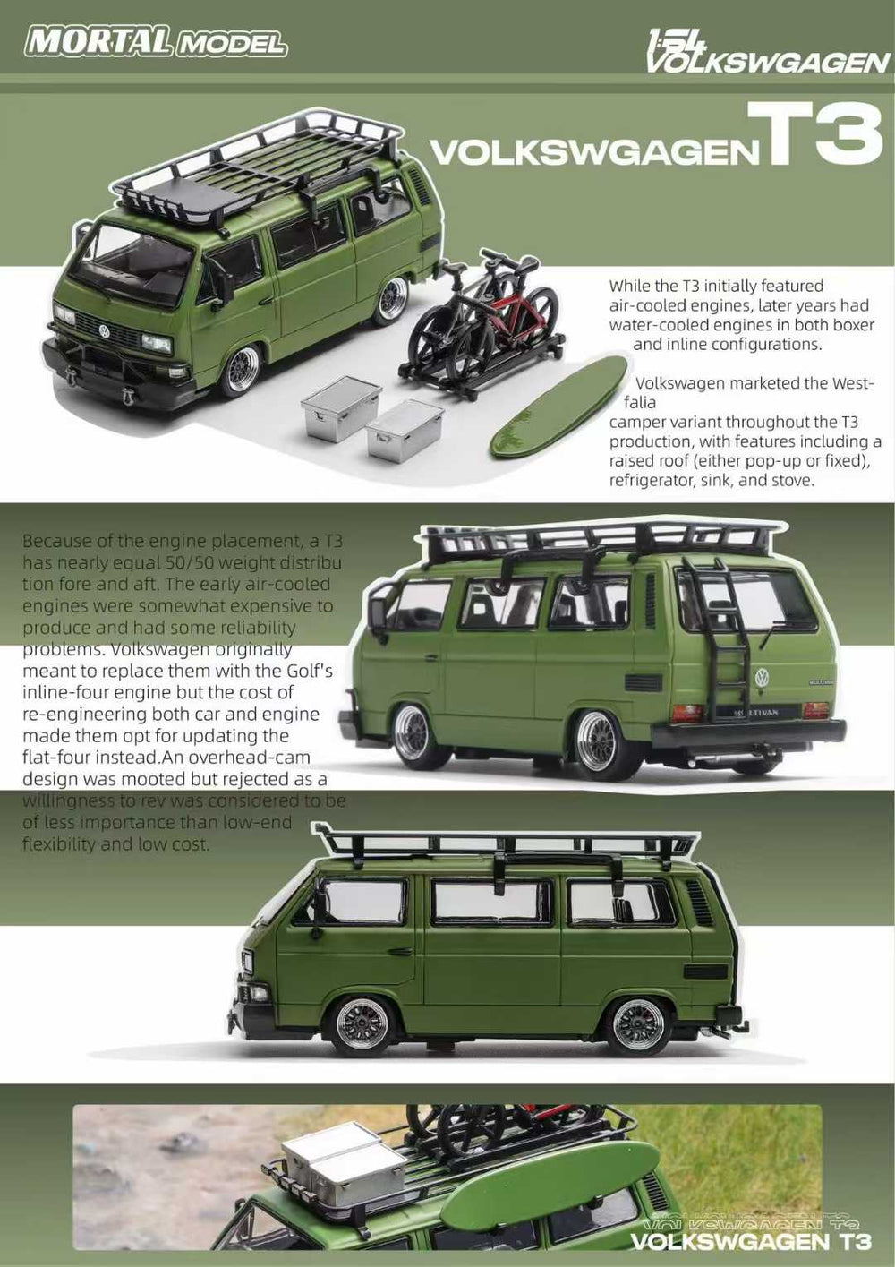 Mortal 1:64 VW T3 Lowrider w/ BBS Wheels Army Green