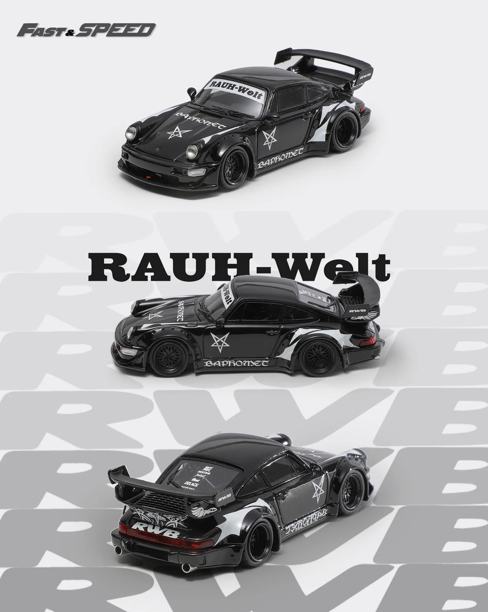 Fast Speed 1:64 Porsche Rauh-Welt RWB964 Wide-Body Modified - Black Baphomet