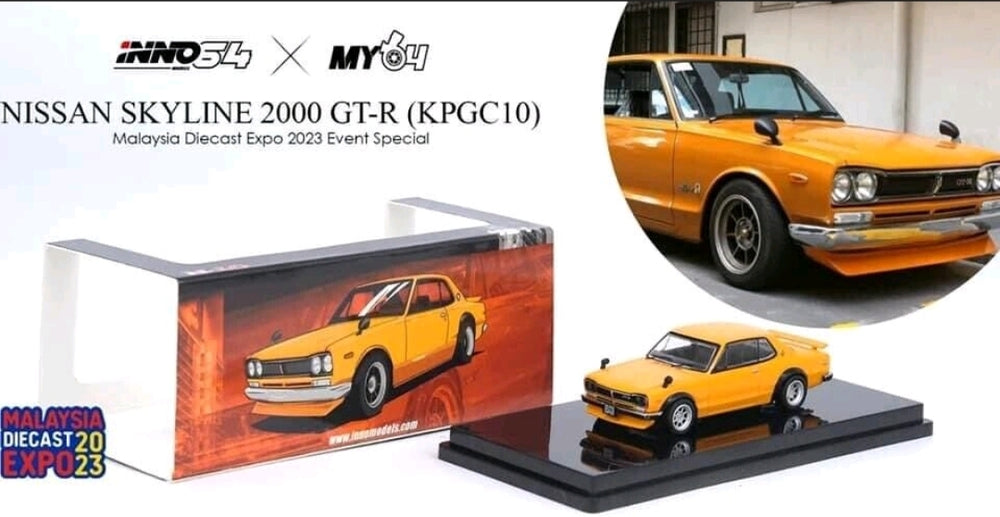 IN64-KPGC10-MDX23OR 1:64 NISSAN SKYLINE 2000 GT-R (KPGC10) Orange MALAYSIA DIECAST EXPO 2023 Event Edition  