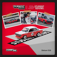 (Preorder) Tarmac Works 1:64 Student Driver Datsun 510 Trans-Am B-Sedan 2.5 Challenge 2023 Daniel Wu – Red – Hobby64