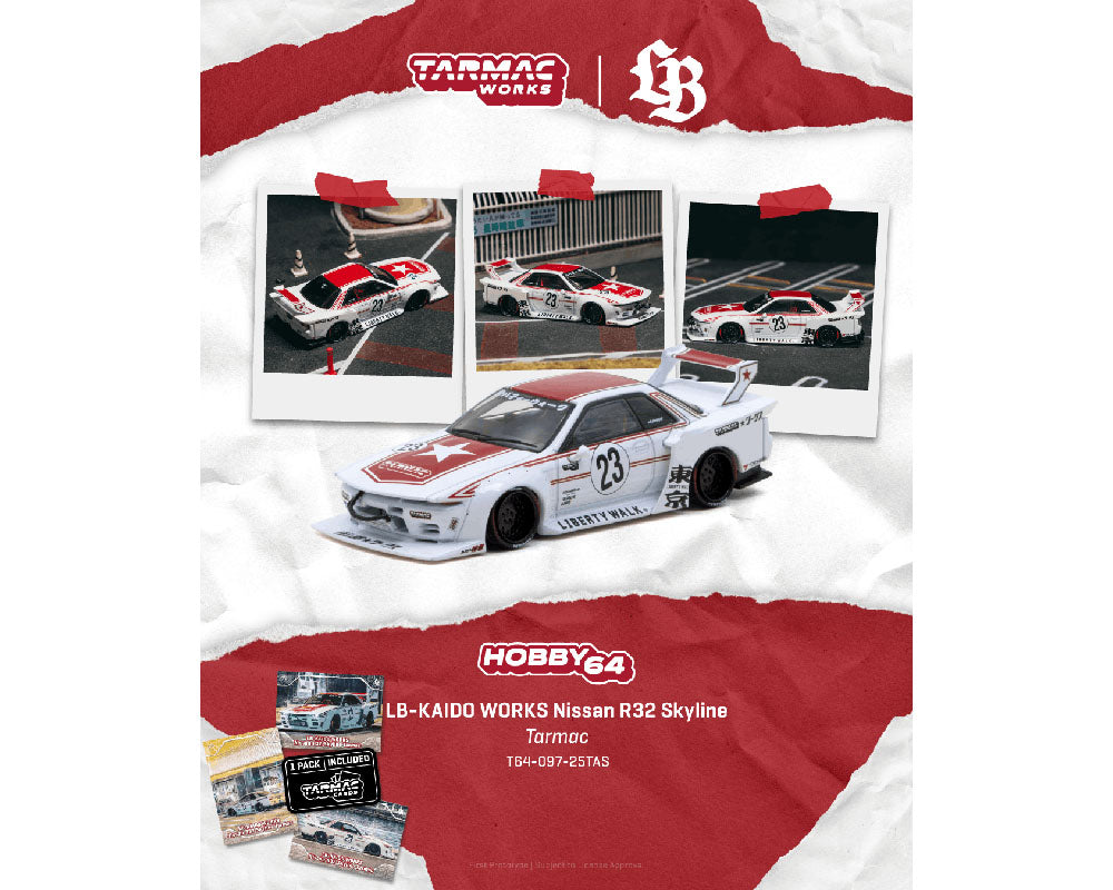 (Preorder) Tarmac Works 1:64 LB-KAIDO WORKS Nissan R32 Skyline Tarmac Model Car + Trading Cards Combo Set- Hobby64