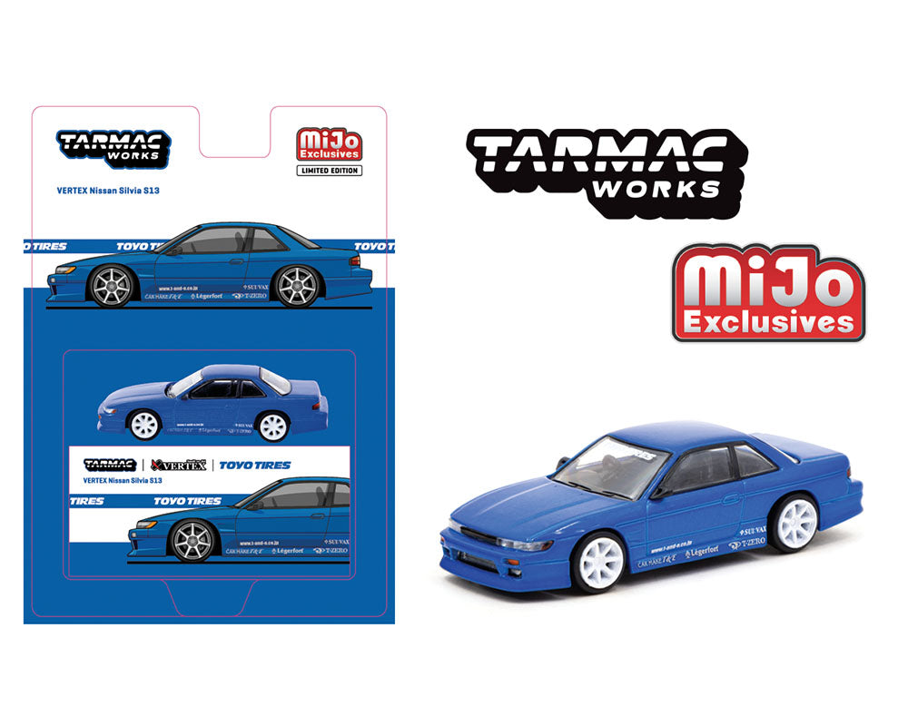 Tarmac Works 1:64 VERTEX Nissan Silvia S13 TOYO TIRES – Blue Metallic – Global64 – Mijo Exclusives