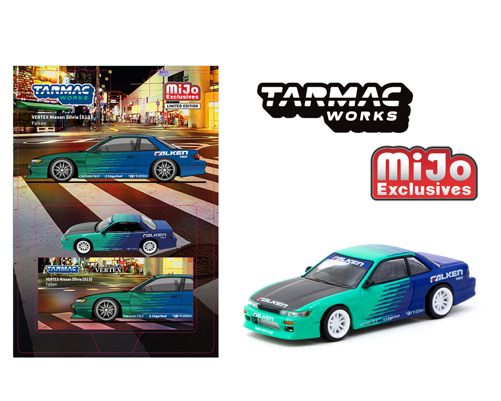 (Preorder) Tarmac Works 1:64 VERTEX Nissan Silvia (S13) Falken – Blue – MiJo