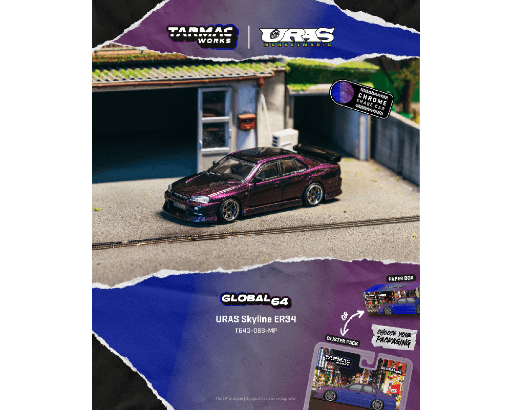 (Preorder) Tarmac Works 1:64 URAS Skyline ER34 – Midnight Purple – Global64 – Limited Edition