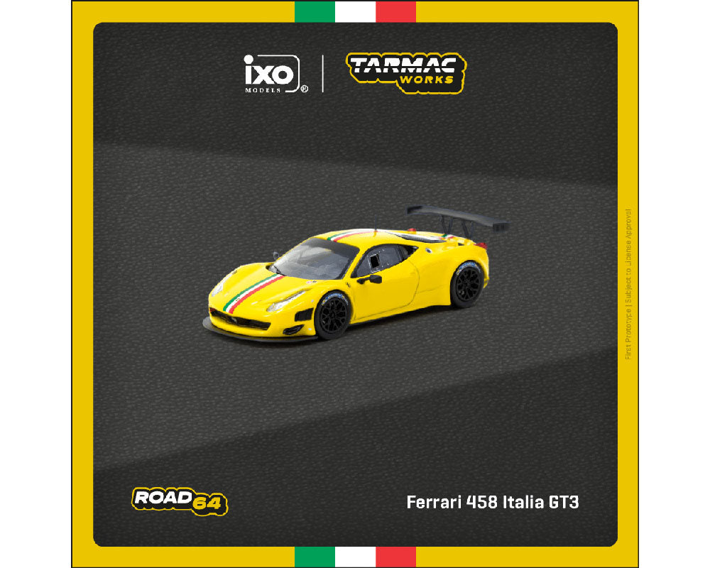 (Preorder) Tarmac Works 1:64 Ferrari 458 Italia GT3 – Yellow – Road64